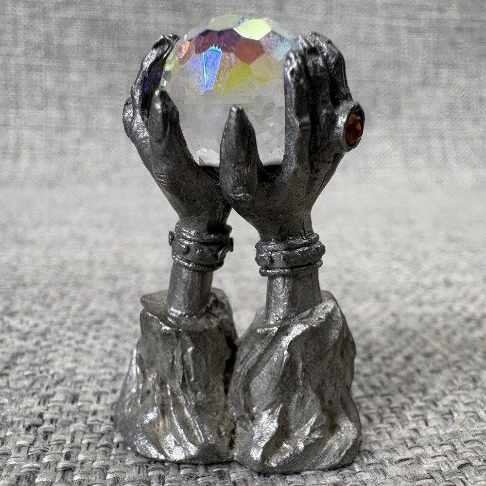 Spoontiques Pewter Wizard Hands Crystal Ball Figurine HM1644 Vintage Fantasy AB
